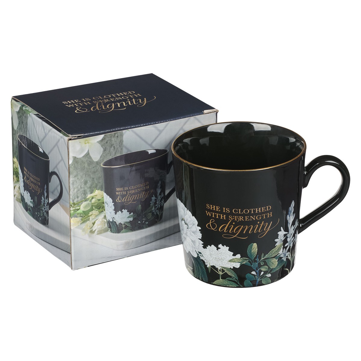 Mug Black Floral Strength & Dignity Prov. 31:25 - Image 4