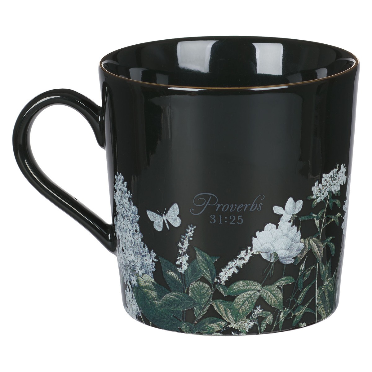 Mug Black Floral Strength & Dignity Prov. 31:25 - Image 2