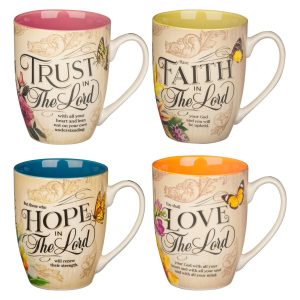 Mug Set 4pc Hope Trust Faith Love Floral