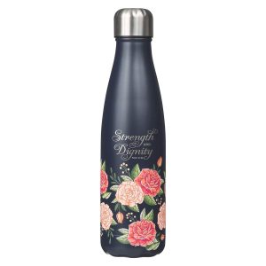 Water Bottle SS Navy Floral Strength & Dignity Pro