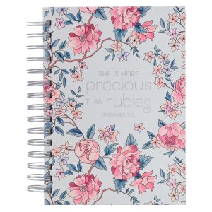 JOURNAL WIREBOUND LIGHT BLUE FLORAL MORE PRECIOUS THAN RUBIES PROV 3:15
