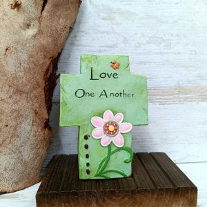 LOVE ONE ANOTHER TABLETOP CROSS CEMENT