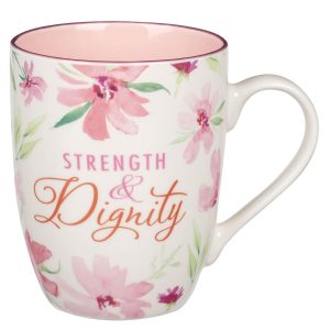 Mug Pink Floral Strength & Dignity Prov 31:25