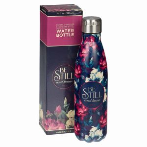 WATER BOTTLE SS NAVY FLOWERS BE STILL & KNOW PS. 46:10