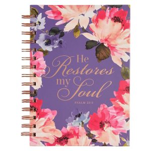 Journal Wirebound PurplePink He Restores My Soul