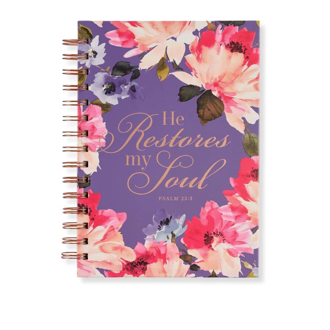 Journal Wirebound Purple/Pink He Restores My Soul Ps 23:3
