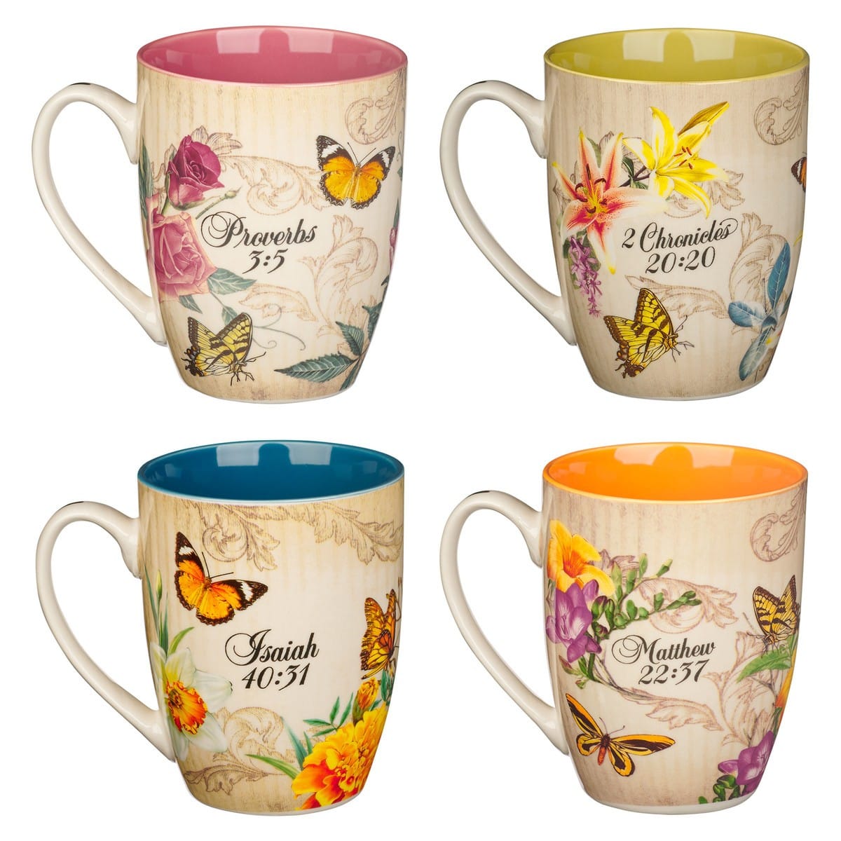 Mug Set 4pc Hope Trust Faith Love Floral - Image 2