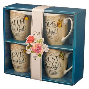 Mug Set 4pc Hope Trust Faith Love Floral