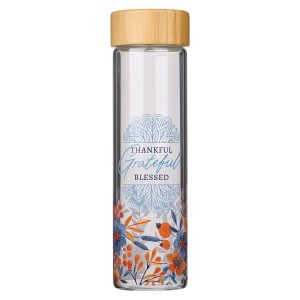 Water Bottle Glass w  Sleeve Thankful