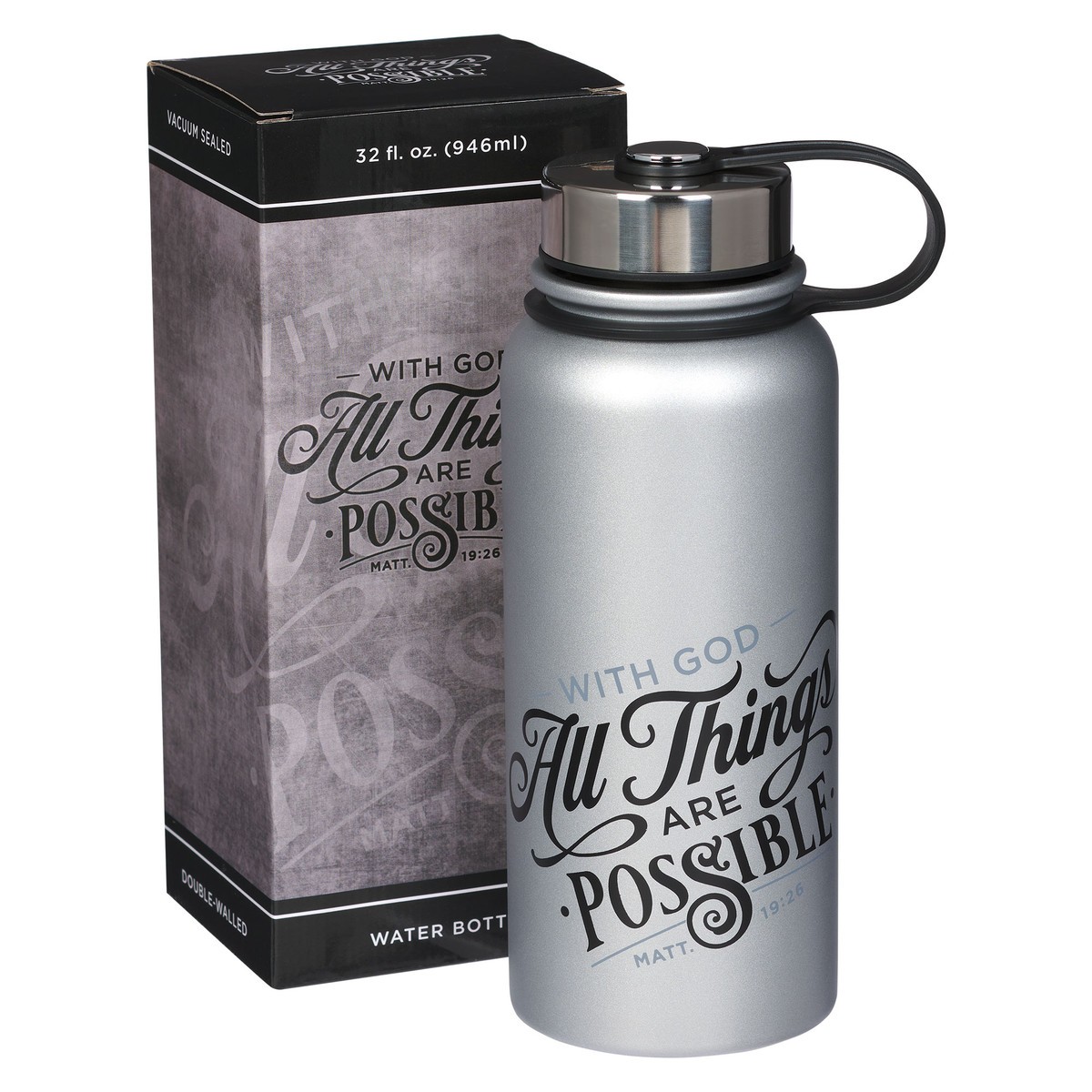 Water Bottle SS Gray All Things are Possible Matt - Image 3